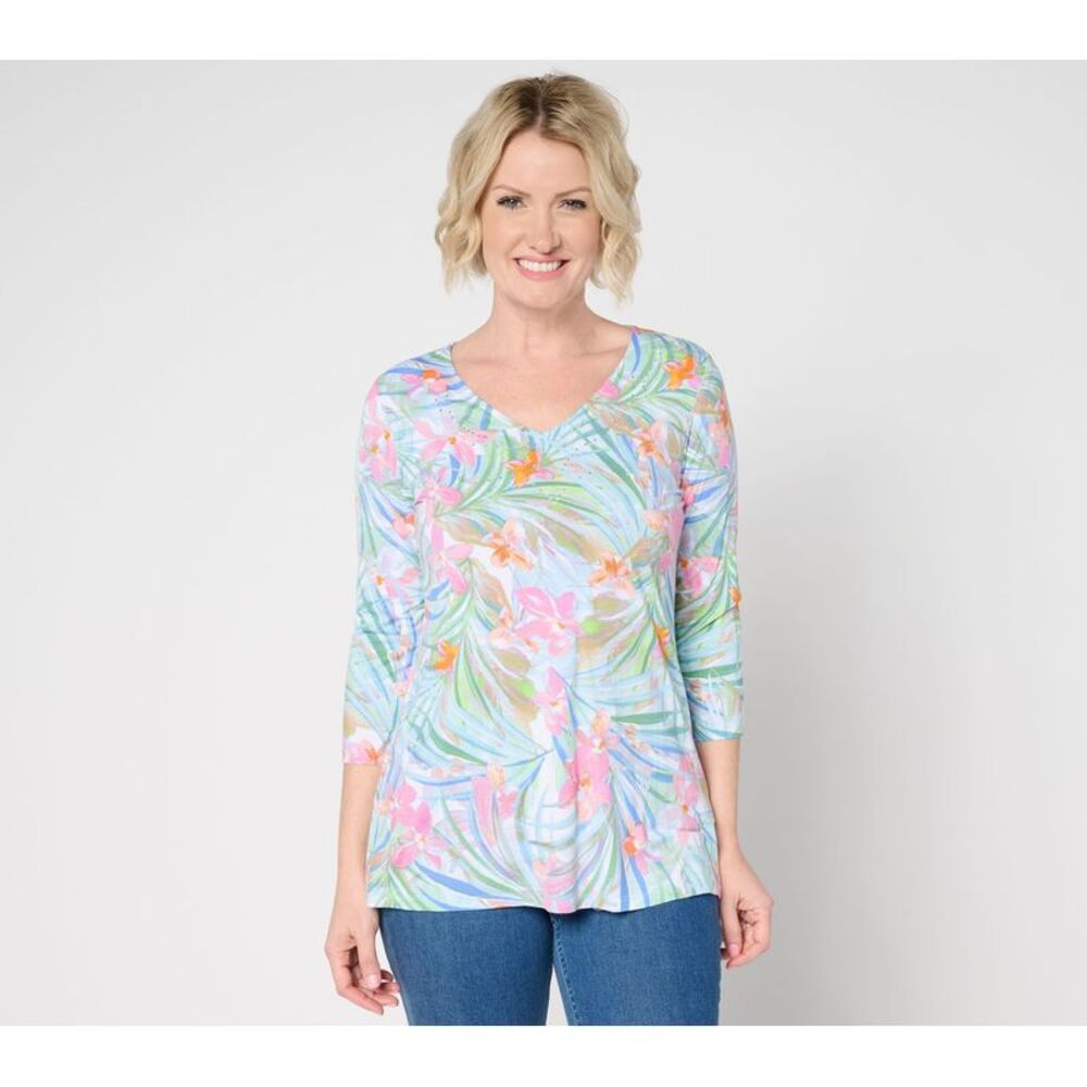 Quacker Factory Women's Top Sz 2XS (XXS) Fantasia Printed Multi-colored A681261